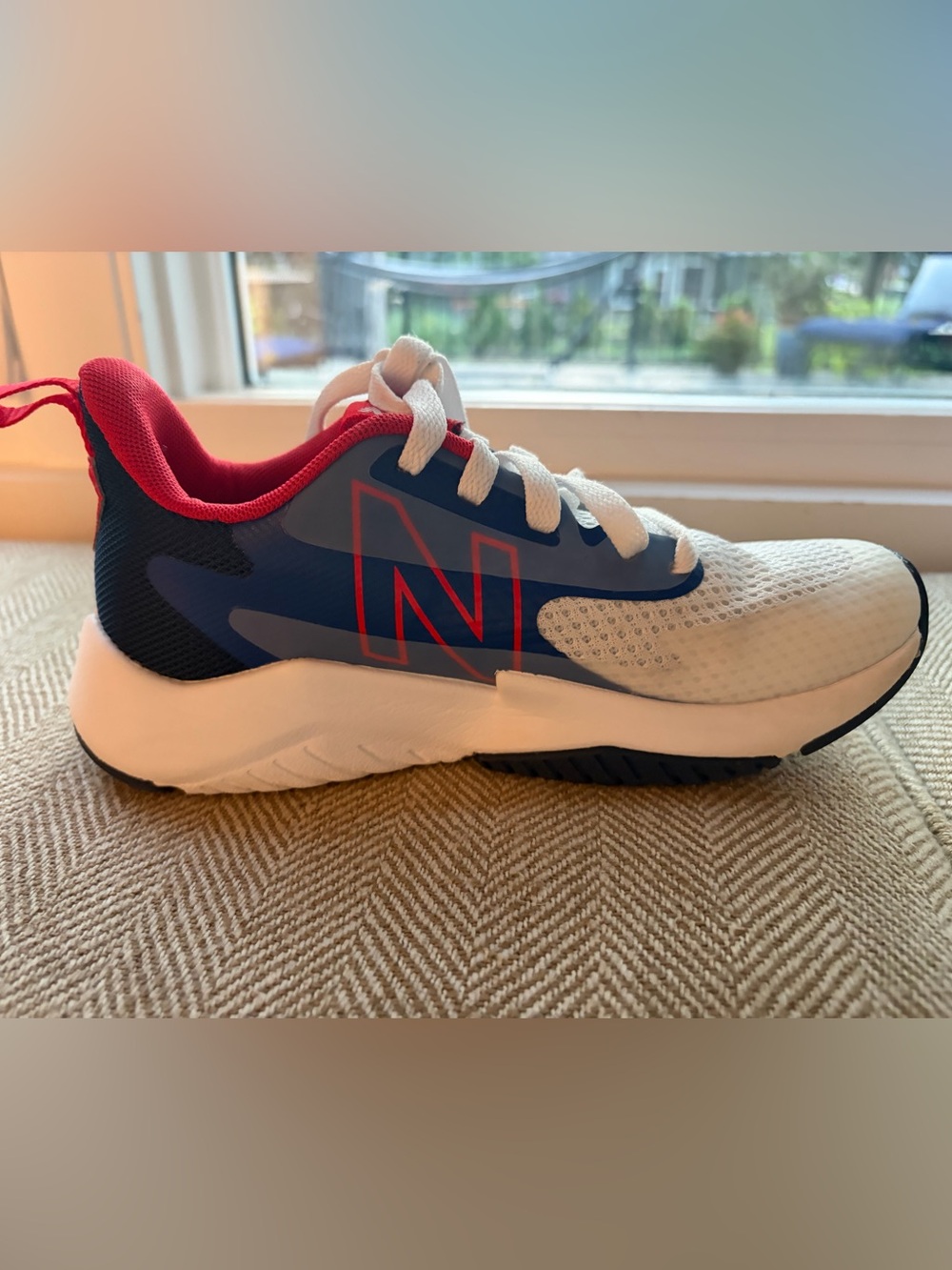 Youth New Balance Navy, White & Red Mesh Athletic Sneakers
